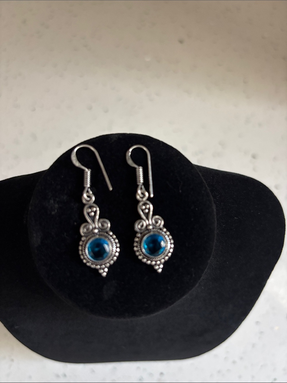 Sterling Silver Blue Topaz Gemstone Drop Dangle Earrings